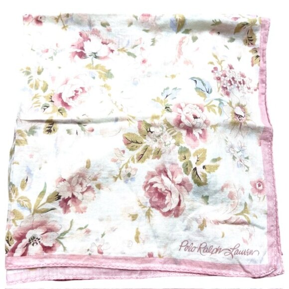Polo Ralph Lauren Accessories - Unused Polo Ralph Lauren Mini Scarf cotton 20" light pink peach green roses(87)